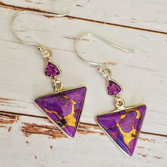 The Girl With Kaleidoscope Eyes Jewelry - Purple Copper Turquoise & Amethyst Earrings